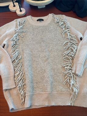 Banana Republic Cream/gray Ribbed Knit Crewneck Sweater